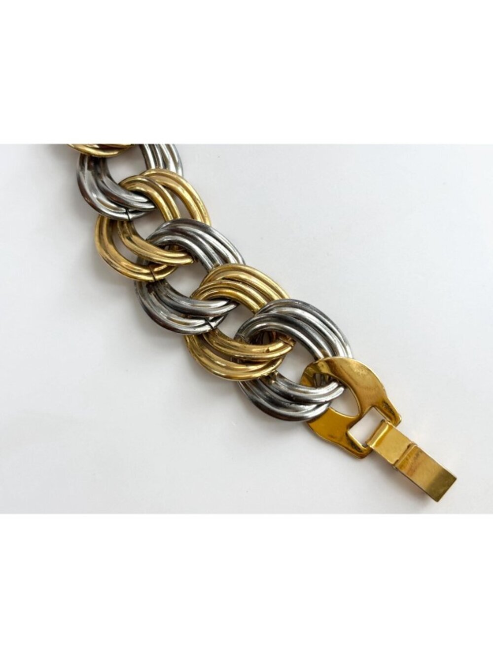 Dual Gold & Silver Double Strung Chunky Vintage 80's Style Bracelet - Picture 7 of 16